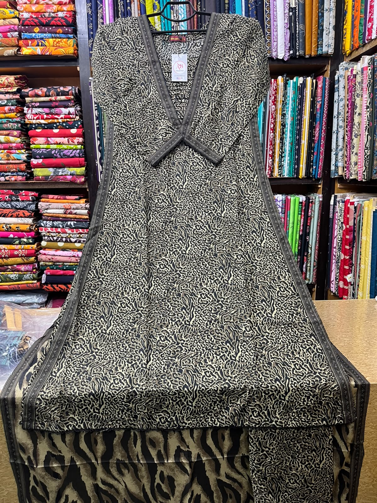 Exotic Olive & Black Leopard Print 3-Piece Lawn Set by Bin Saeed