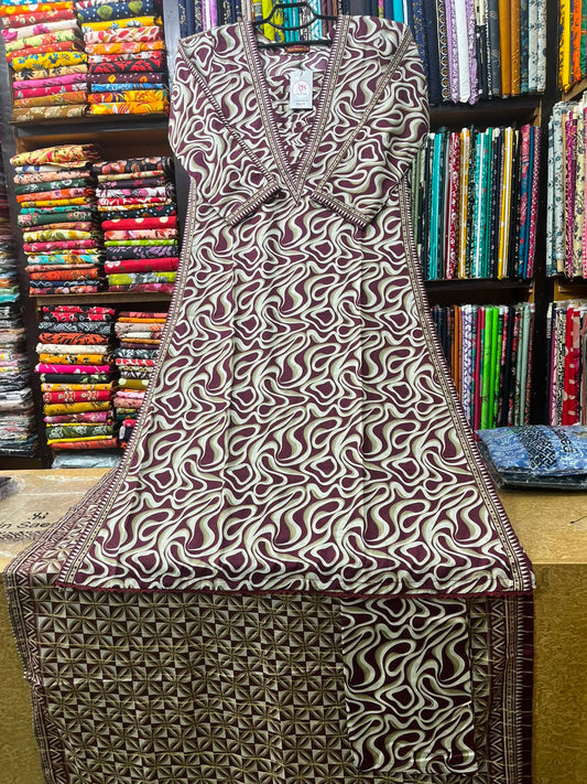 Chic Plum & Beige Abstract Printed 3-Piece Lawn Set by Bin Saeed