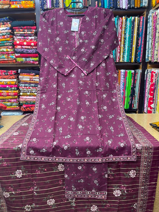 Bin Saeed Premium Plum Floral Lawn 3-Piece Suit