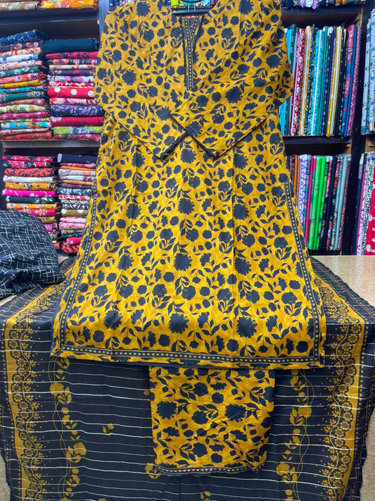 New Arrival: 3-Piece Printed Lawn Suit (Mustard Yellow Floral)