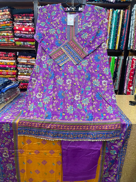 Women's Purple 3-Piece Printed Lawn Article