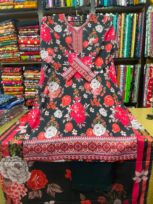 Women's Black 3-Piece Printed Lawn Article