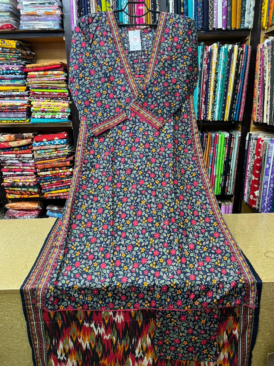 Black Floral Printed 3-Piece A-Line Suit