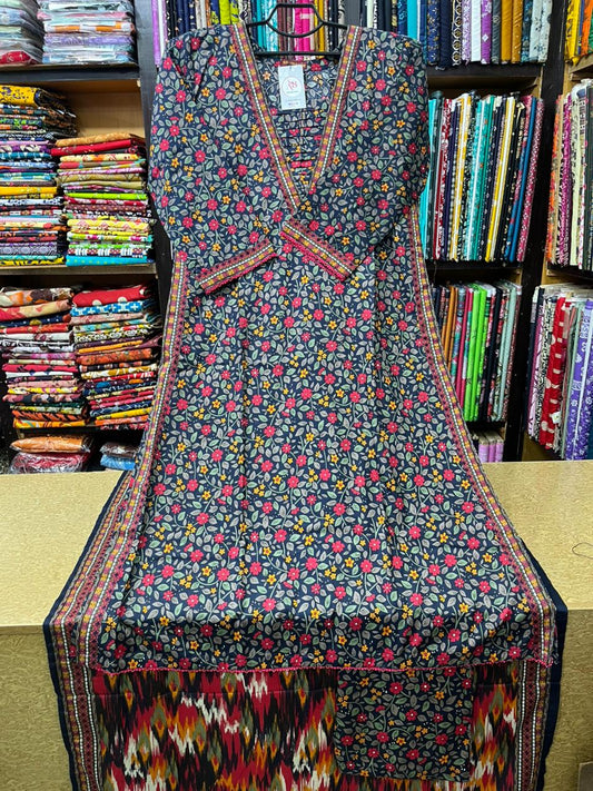 Black Floral Printed 3-Piece A-Line Suit