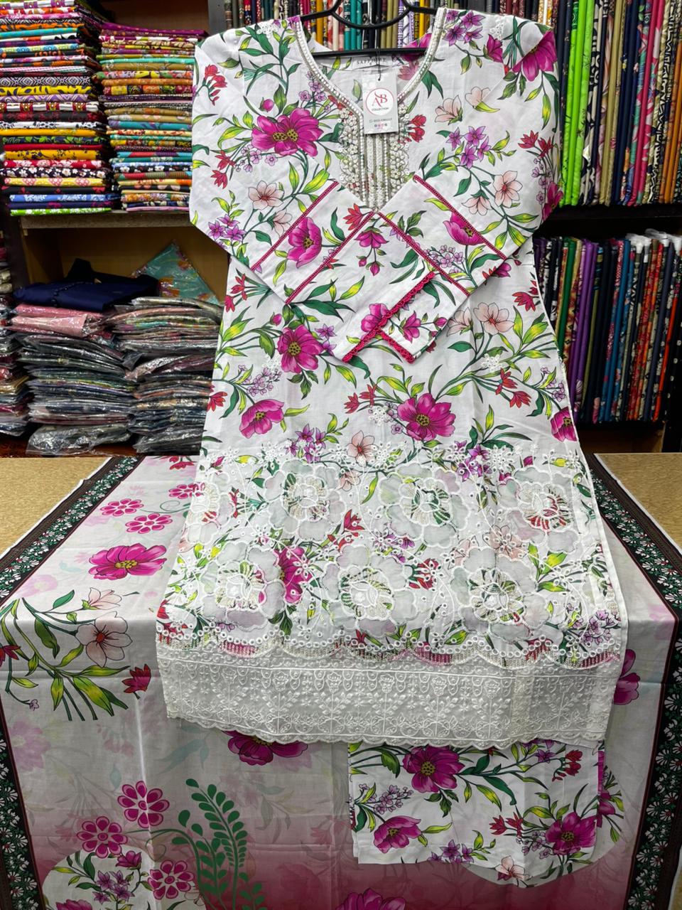 Vibrant Pink Floral 3-Piece Embroidered Lawn Suit with Pure Lawn Dupatta