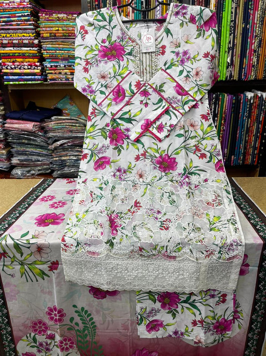Vibrant Pink Floral 3-Piece Embroidered Lawn Suit with Pure Lawn Dupatta