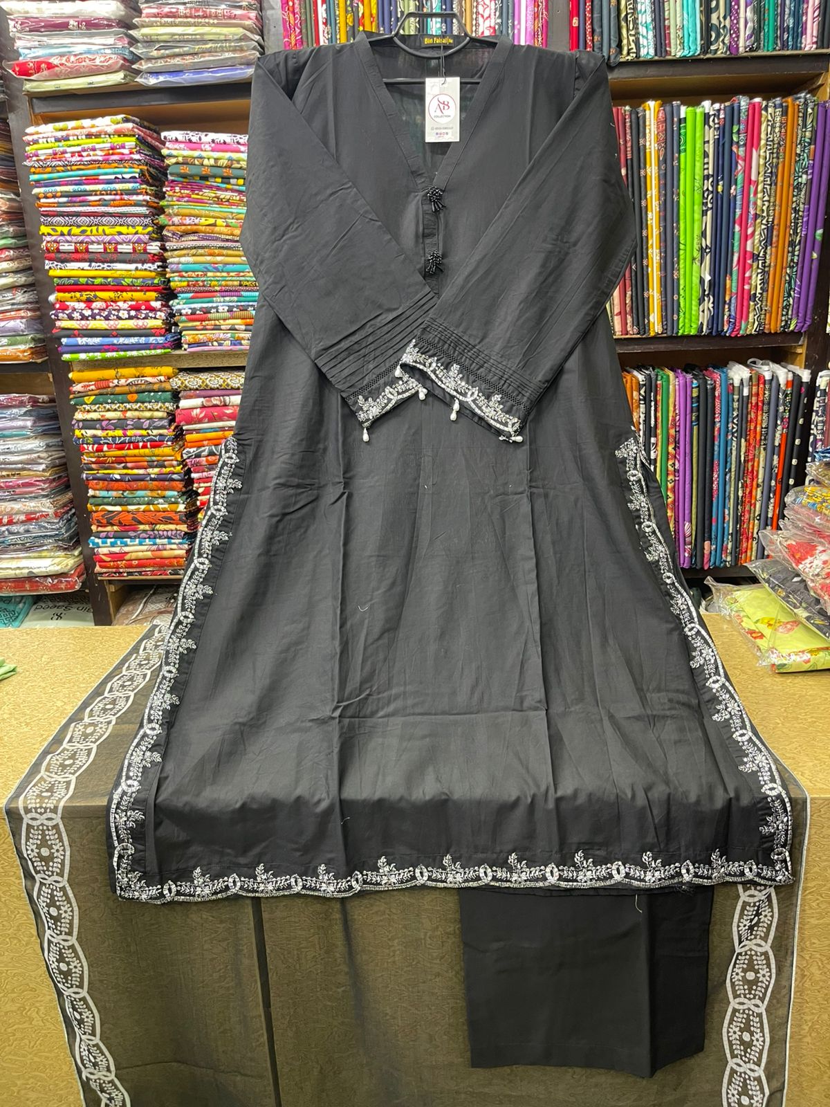 Premium A-Line Embroidered Black Lawn 3-Piece Suit
