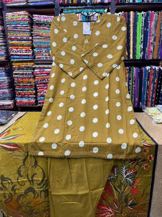 Classic 3-Piece Polka Dot Lawn Suit (Mustard/Olive Gold)