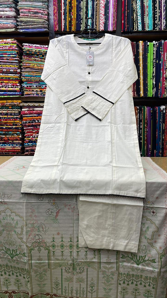 Elegant Off-White 3-Piece Solid Suit with Vibrant Printed Dupatta