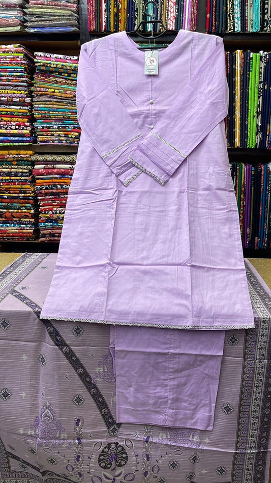Charming Lilac 3-Piece Solid Suit with Printed Dupatta