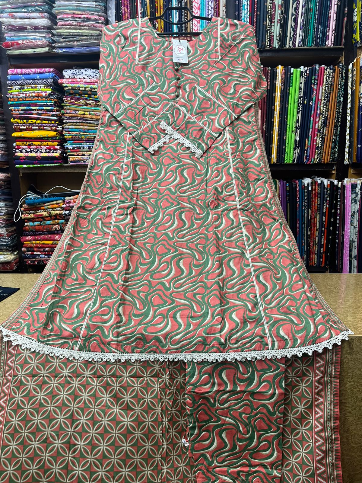 AB Collection 3-Piece Printed Lawn Suit Elegant A-Line Long Shirt with Open Chalks