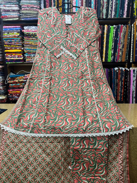 AB Collection 3-Piece Printed Lawn Suit Elegant A-Line Long Shirt with Open Chalks
