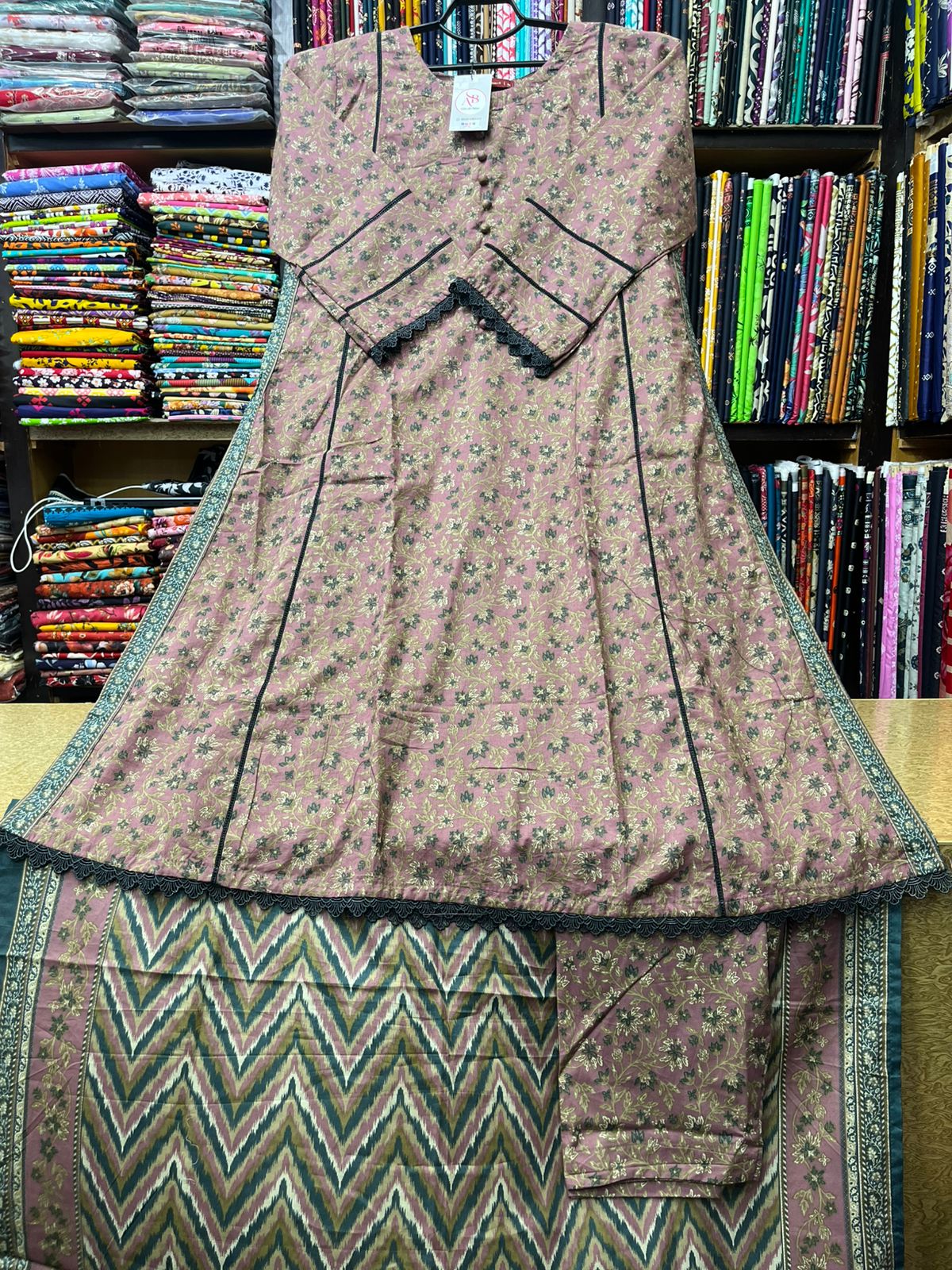 AB Collection 3-Piece Floral Printed Lawn Suit Elegant A-Line Long Shirt with Open Chalks