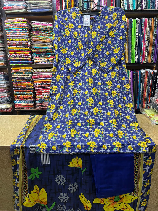 ibrant Blue & Yellow Floral Printed 3pc Lawn Suit