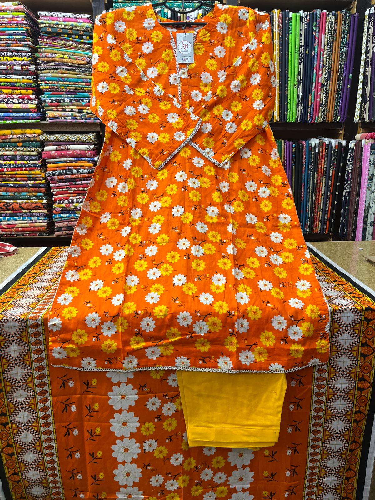 Bright Summer Orange Floral 3pc Lawn Suit