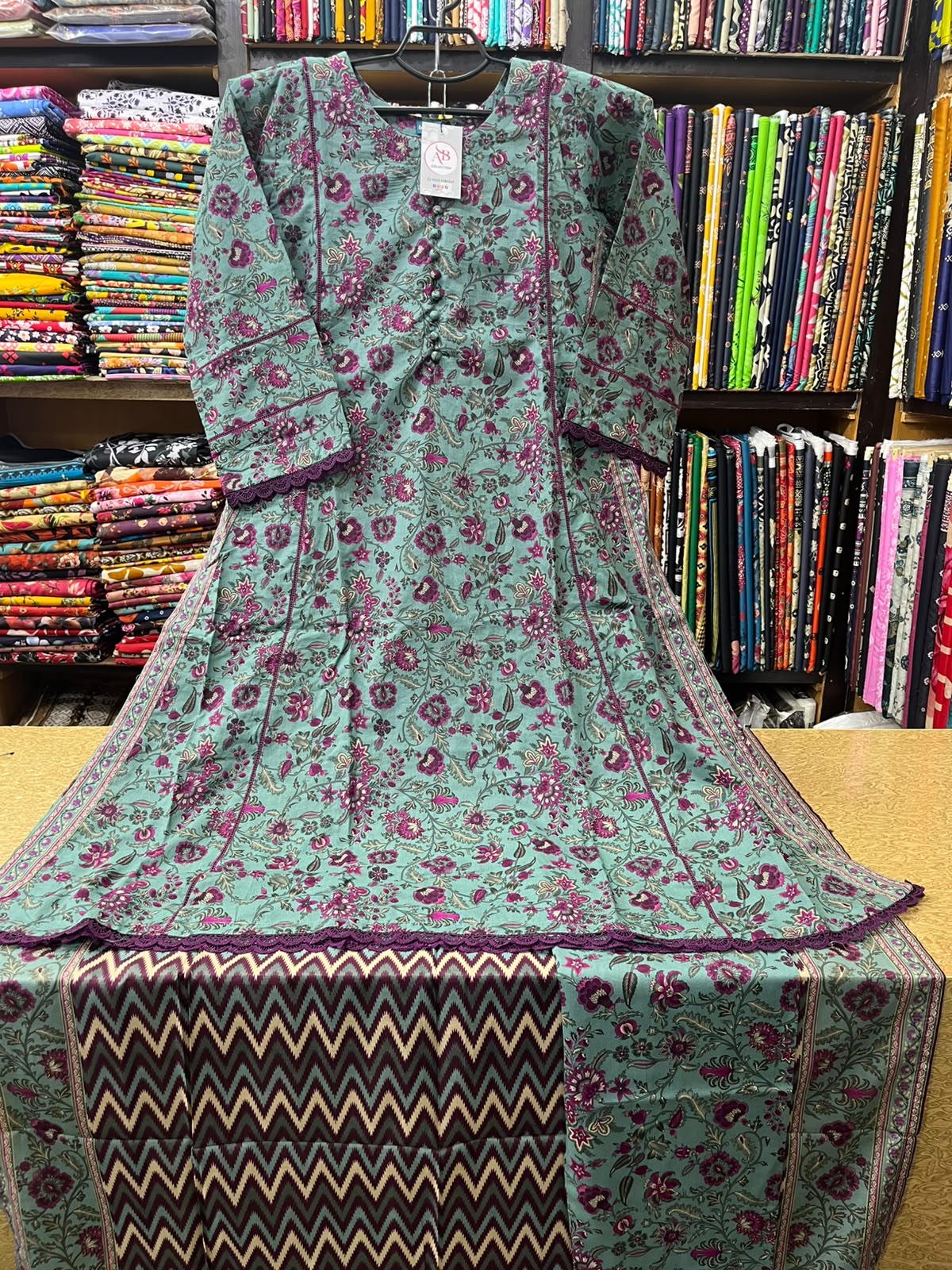 AB Collection 3-Piece Antique Floral Vine Lawn Suit