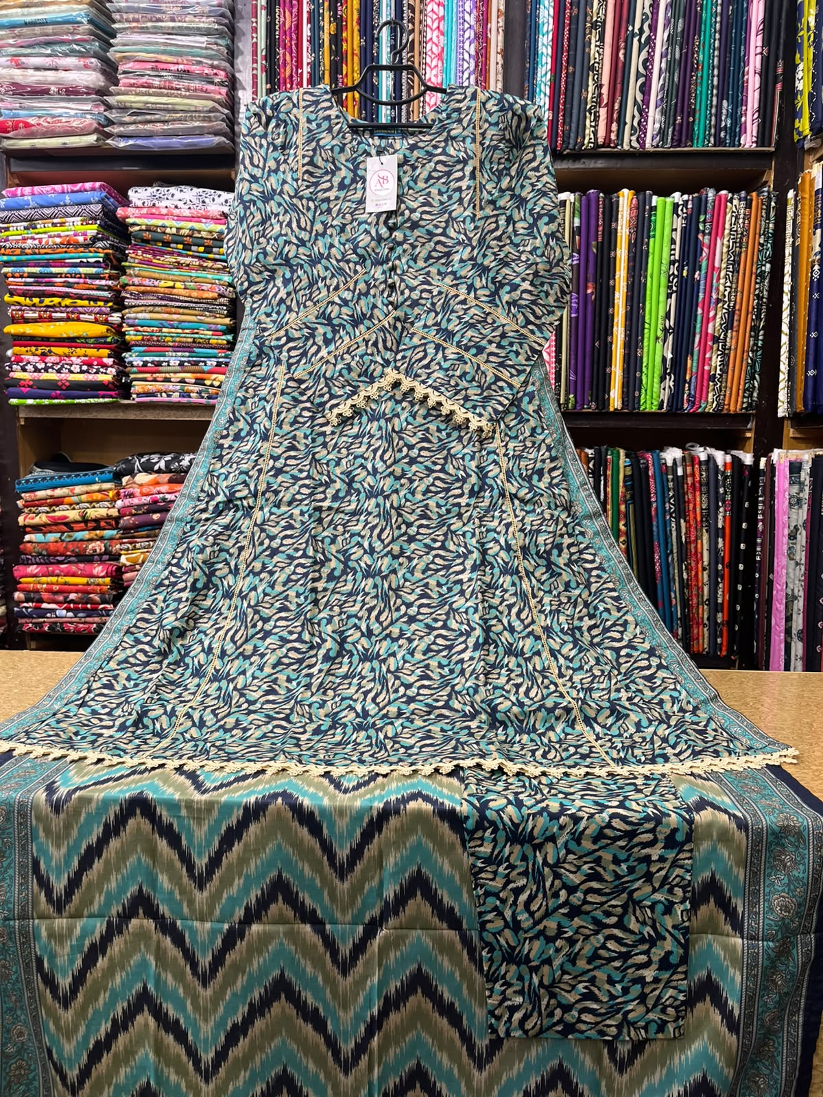 AB Collection 3-Piece Textured Ikat-Style Printed Lawn Suit