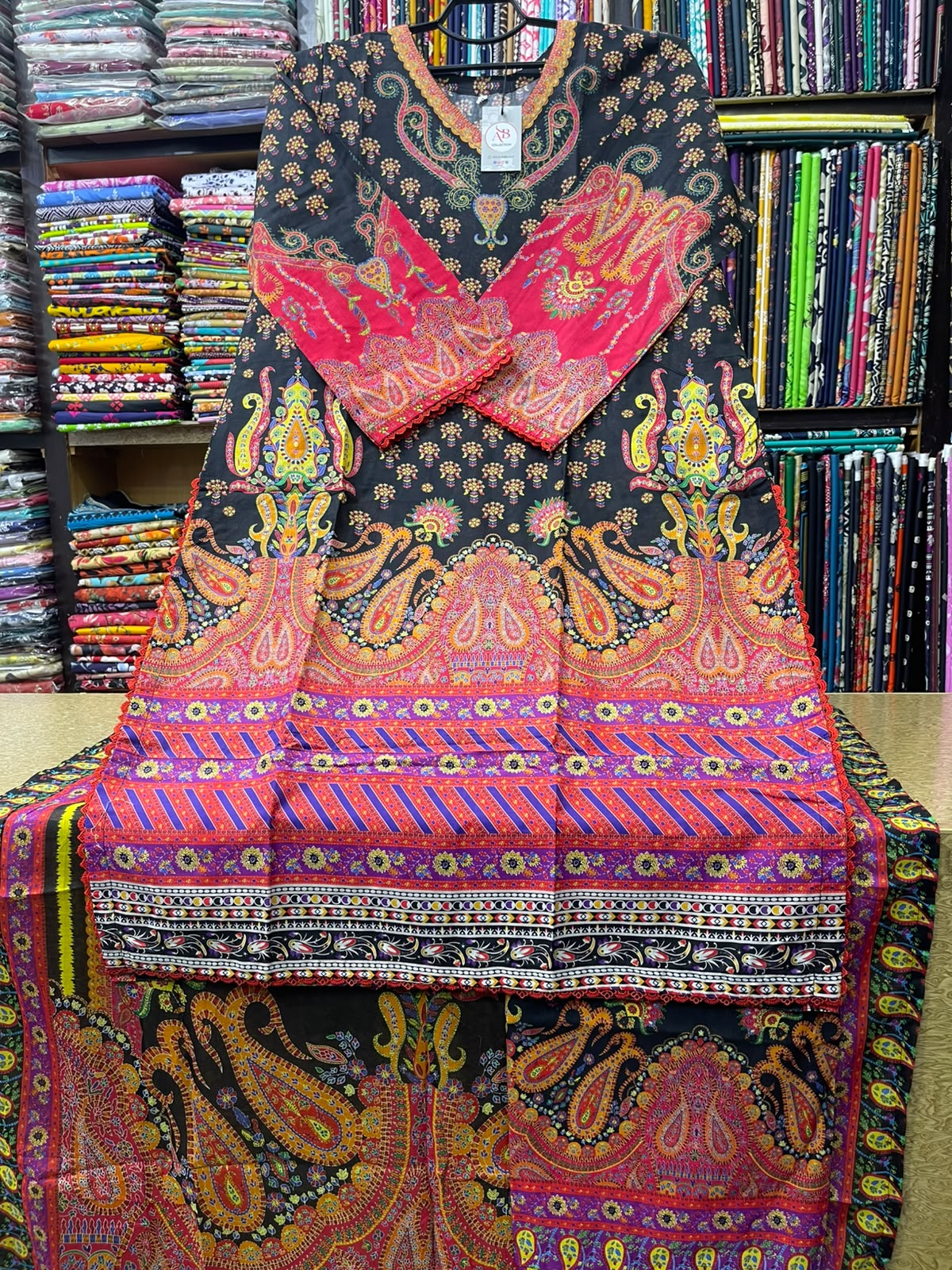 Black Paisley Printed Premium Lawn Suit
