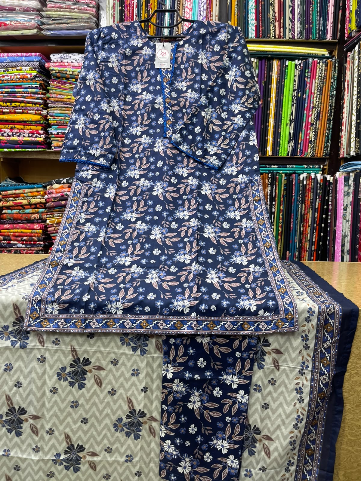 Printed Shirt with Loose Flapper Trousers & Zigzag Dupatta
