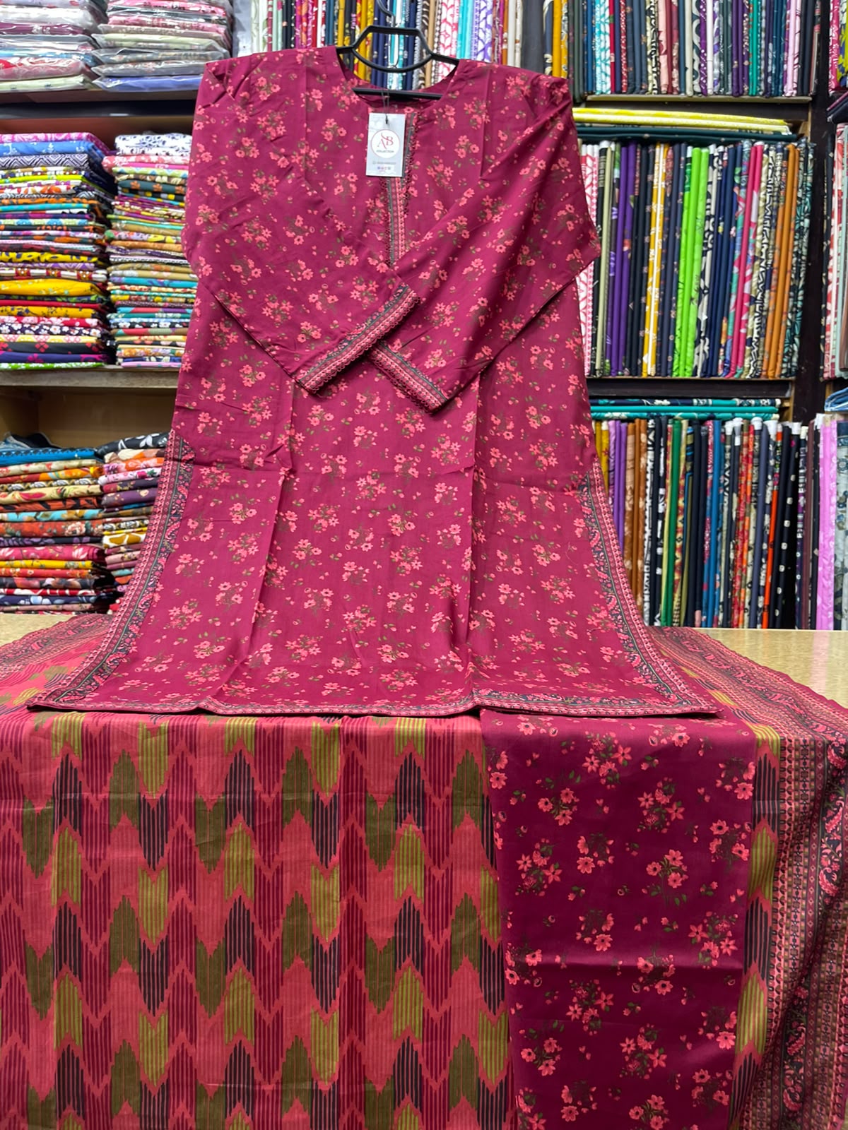 Bin Saeed 3-Piece Deep Plum Floral Lawn Suit