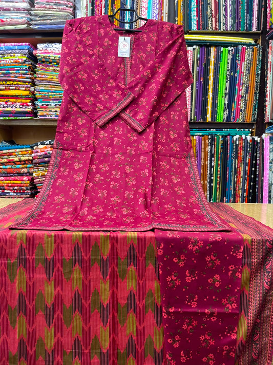 Bin Saeed 3-Piece Deep Plum Floral Lawn Suit
