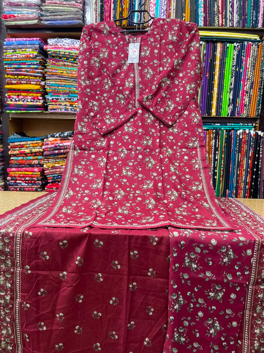 AB Collection by Bin Saeed 3-Piece Maroon Floral Lawn Suit