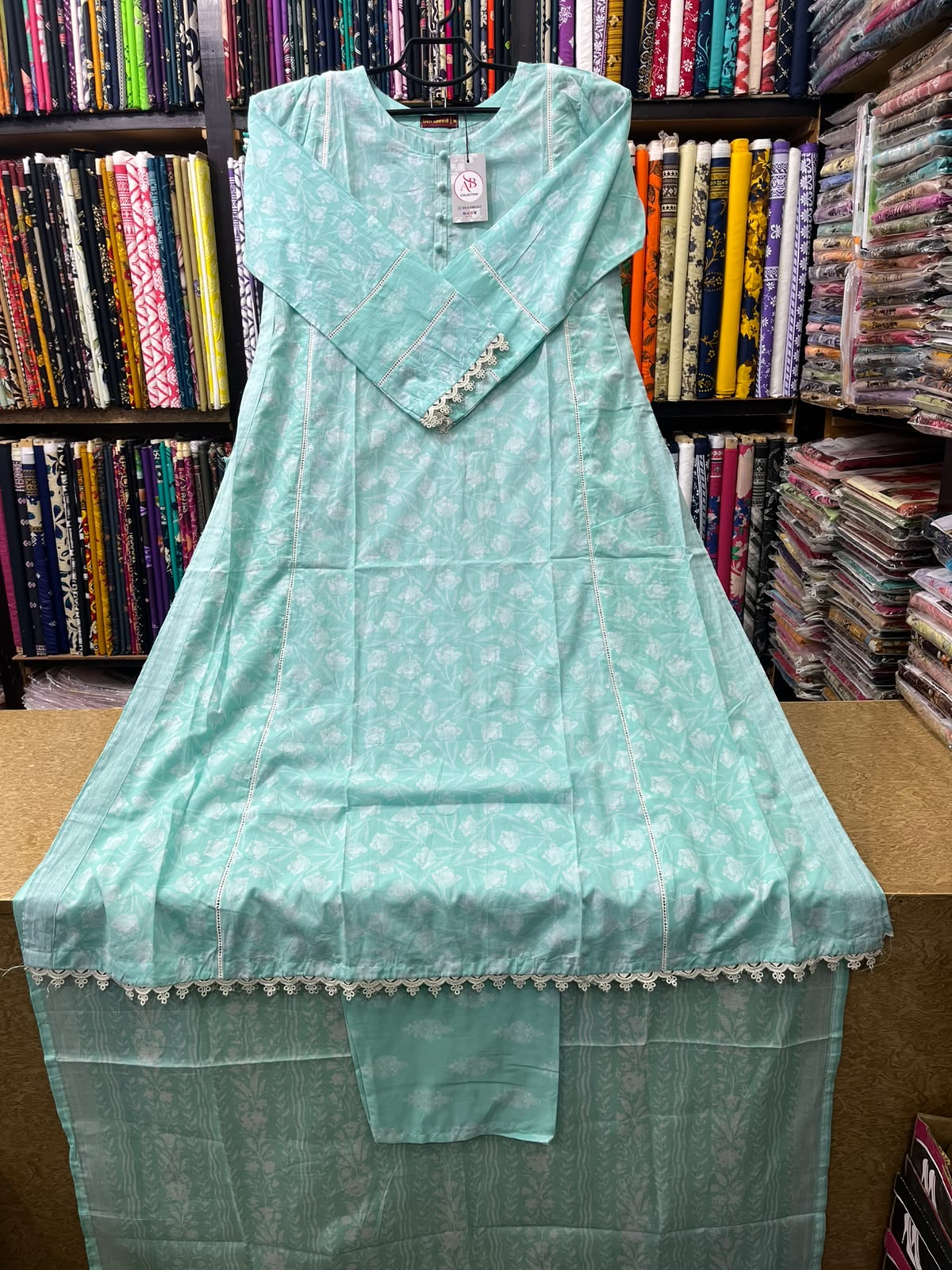 Summer Aqua 3-Piece Stitched Lawn Dress