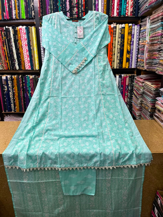 Summer Aqua 3-Piece Stitched Lawn Dress