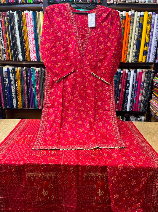 Radiant Red Ethnic Floral & Chunri Print Lawn 3-Piece Suit