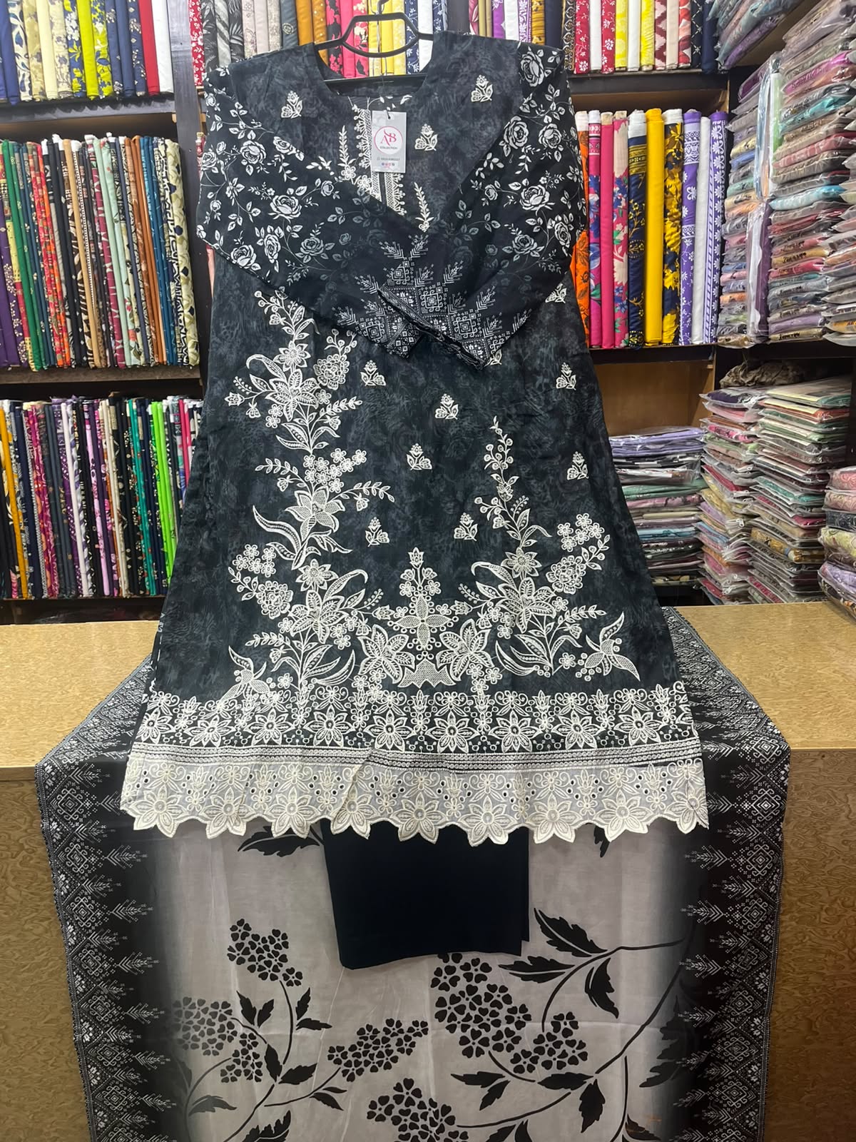 Monochrome Black & White Embroidered Lawn Suit Soft Lawn Voile Dupatta