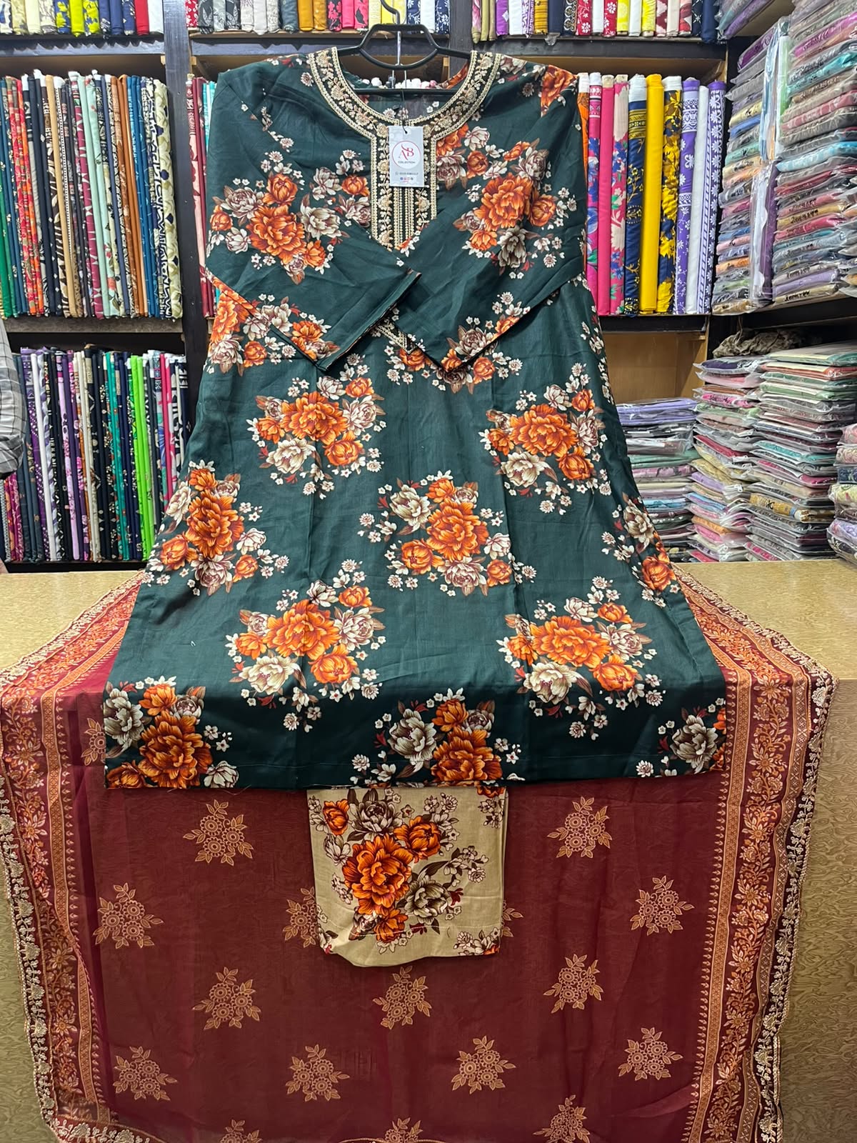 3 PC Embroidered Neckline Lawn Suit with Printed Lawn Voile 4-Side Lace Dupatta