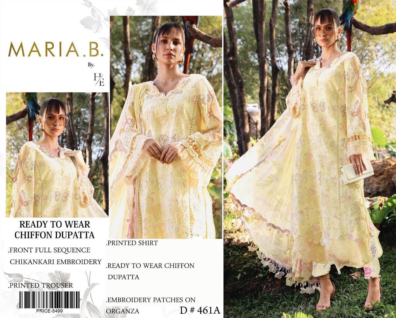 Soft Lemon Yellow Floral Embroidered 3-Piece Lawn Suit  Sequins Chikankari Shirt, Organza Border & Chiffon Dupatta