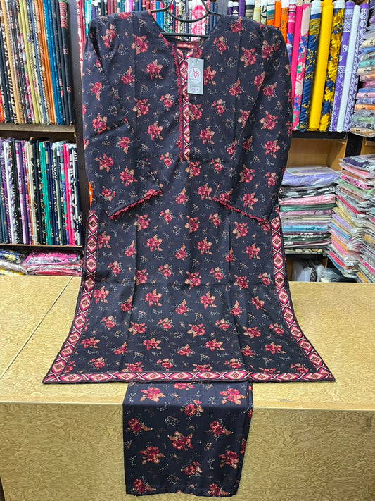 Elegant Black Floral 2-Piece Printed Lawn Suit