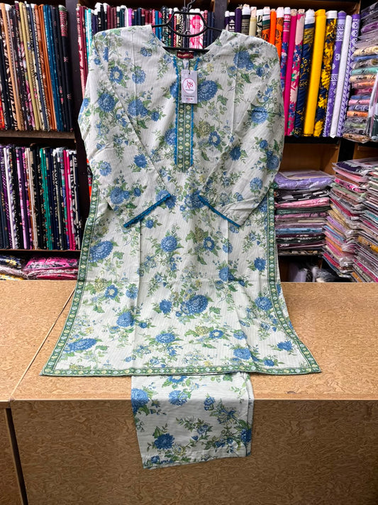 Fresh Blue Floral 2-Piece Lawn Suit Set