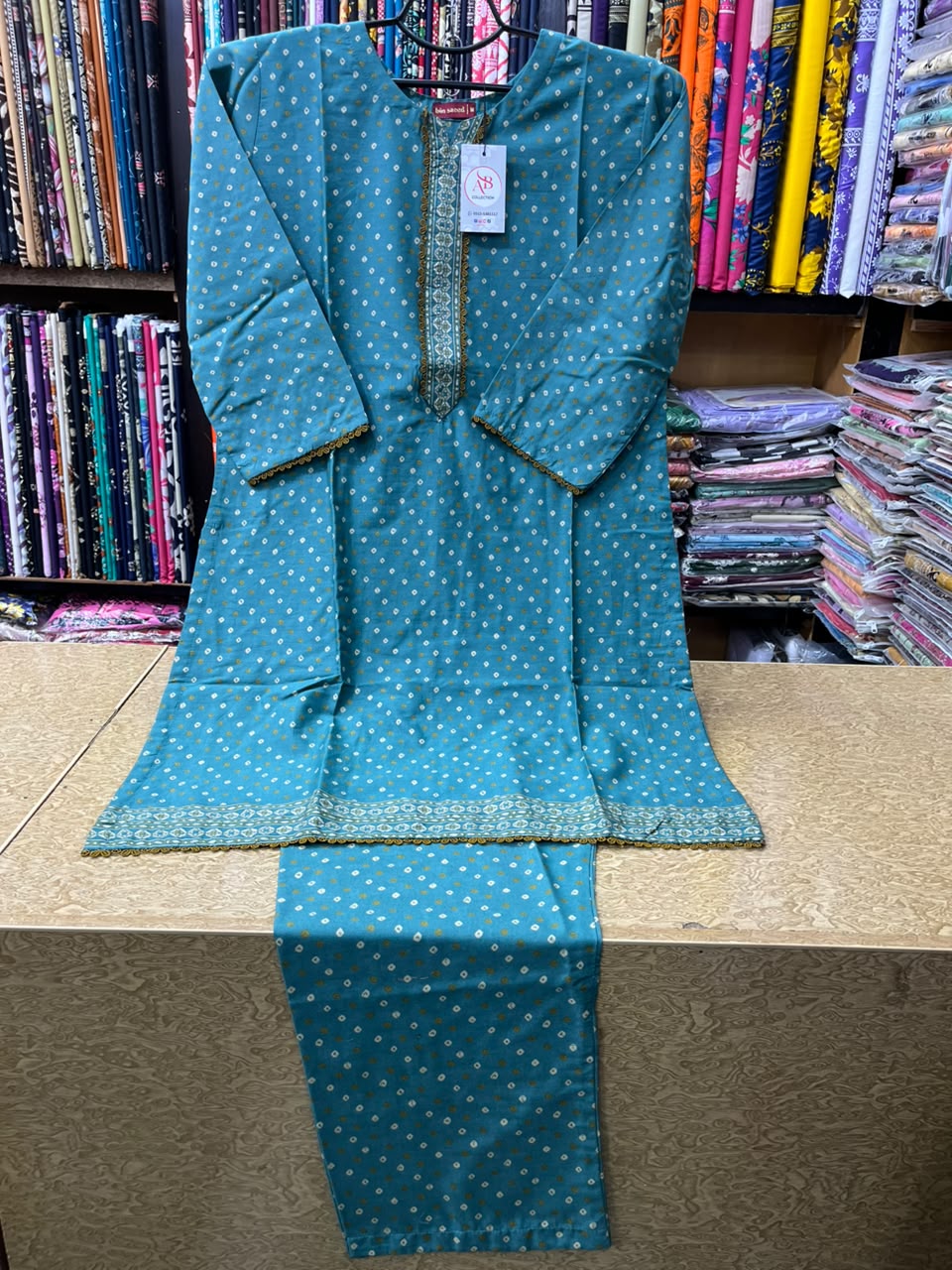 Teal Blue Chunri  Bandhani 2-Piece Lawn Suit Set)