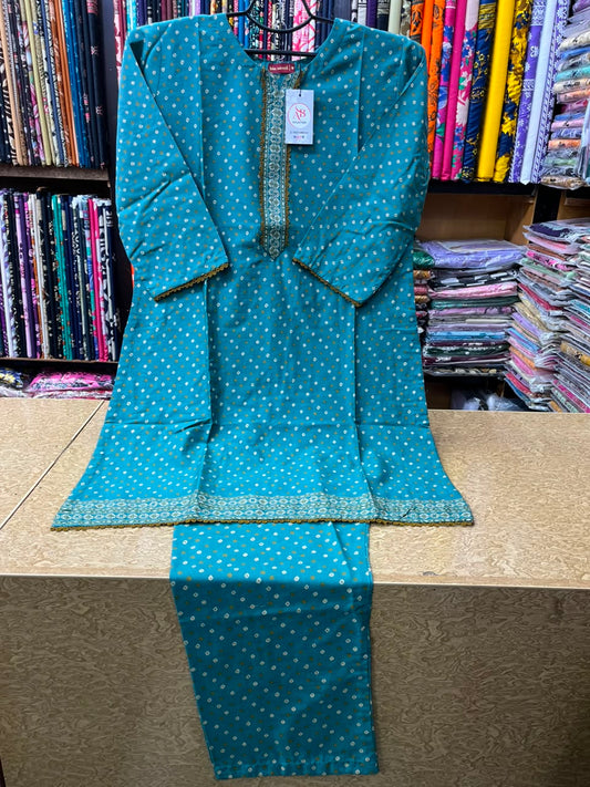 Teal Blue Chunri  Bandhani 2-Piece Lawn Suit Set)