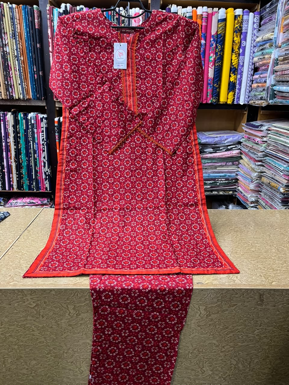 Crimson Red Chunri Bandhani 2-Piece Printed Lawn Suit