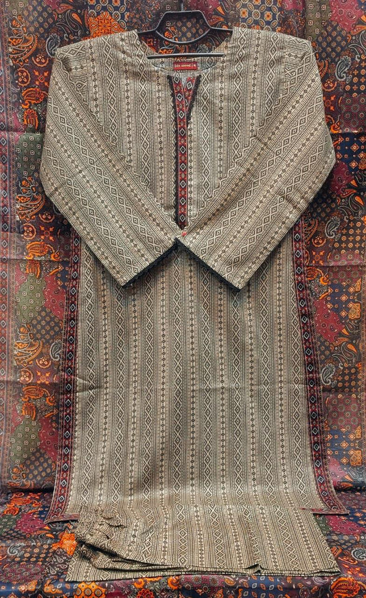 Beige & Black Ethnic Geometric 3-Piece Lawn Suit Set