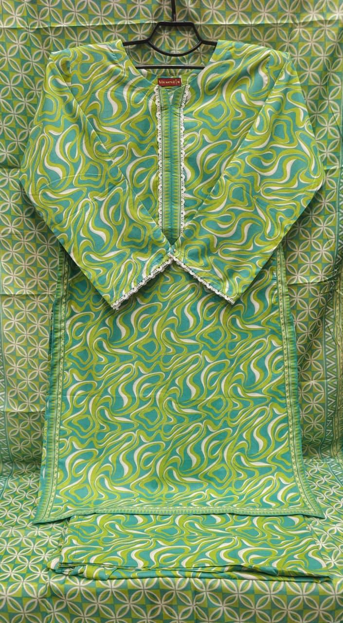 Lime Green Abstract Swirl 3-Piece Lawn Suit Set with Dupatta