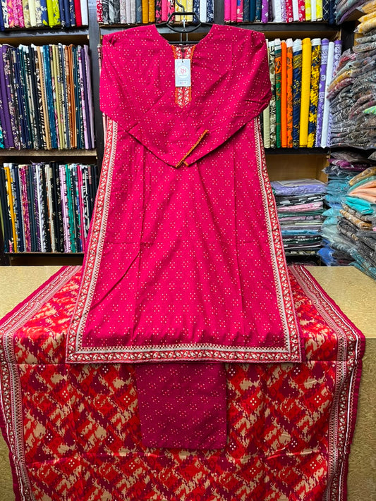 Hot Pink & Red Chunri 3-Piece Printed Lawn Suit Set