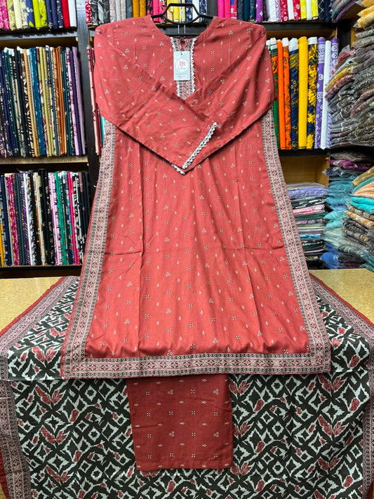 Terracotta Rust 3-Piece Floral Booti Lawn Suit Set