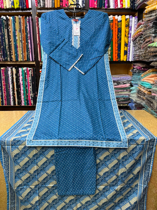 Denim Blue & White Chunri 3-Piece Printed Lawn Suit Set
