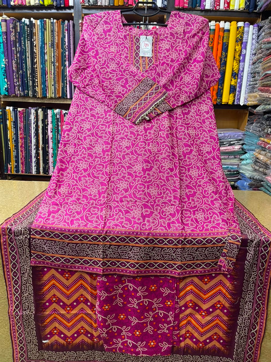Women's 3-Piece Printed Lawn Suit with Loose Shalwar & Printed Dupatta  Traditional Chunri Style Ethnic Kurti Set