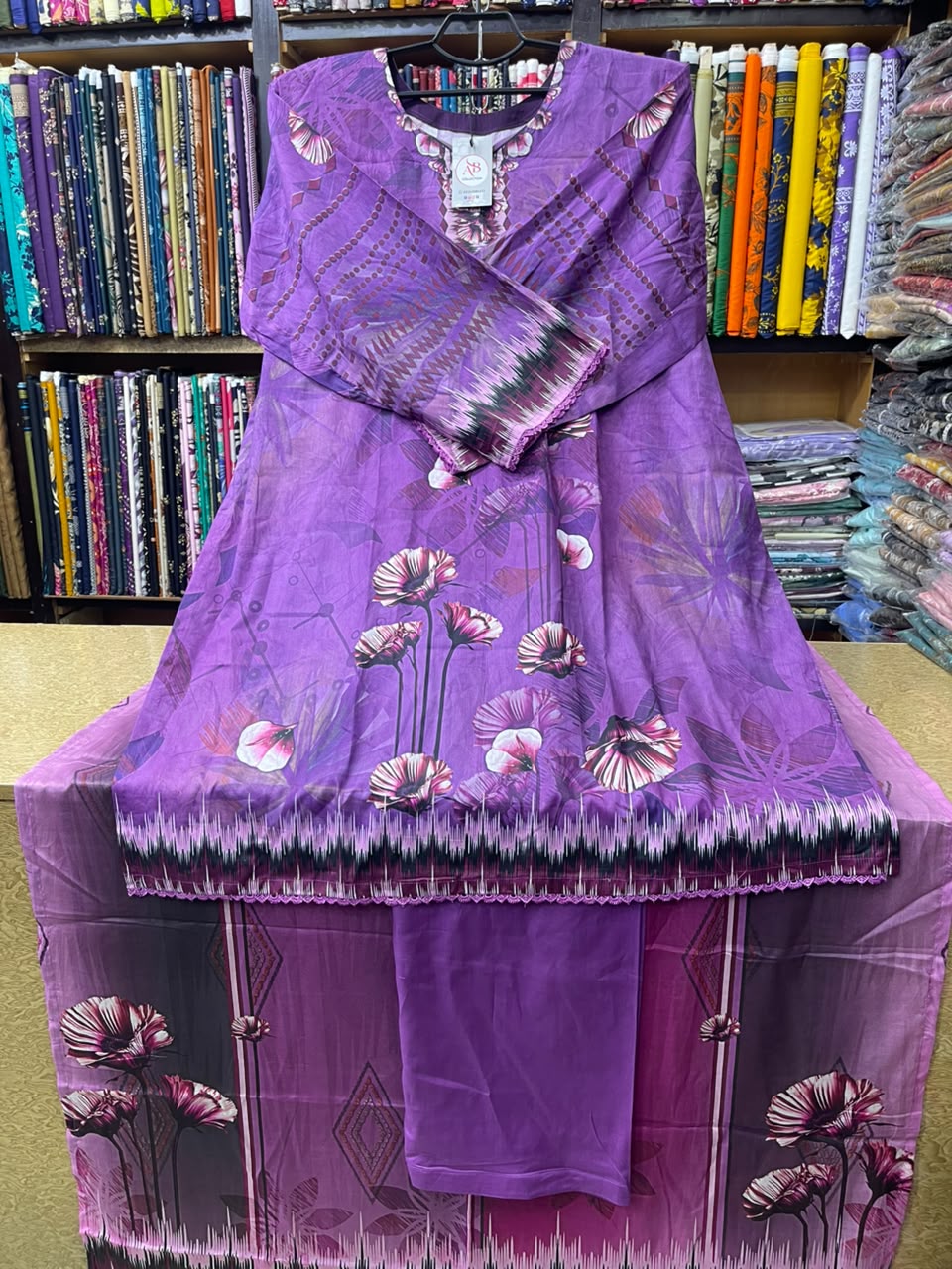 Vibrant Purple Floral 3-Piece Lawn Suit