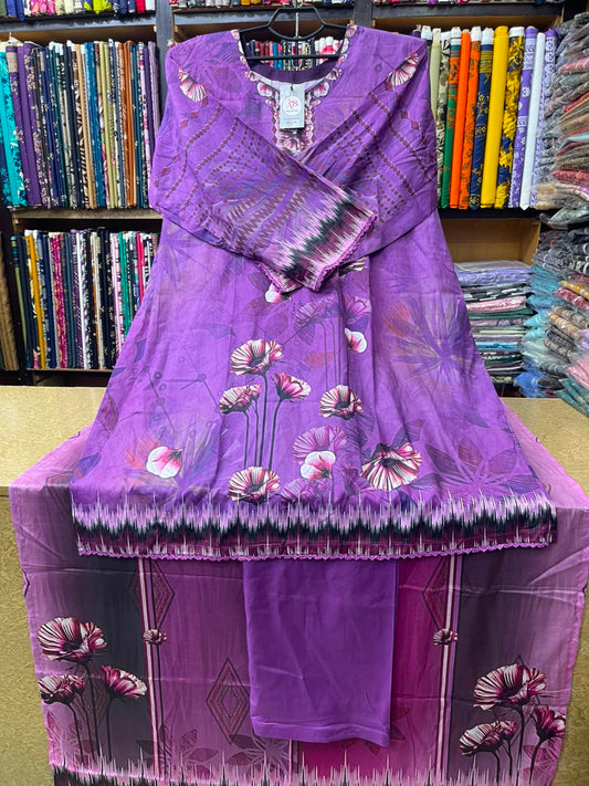 Vibrant Purple Floral 3-Piece Lawn Suit