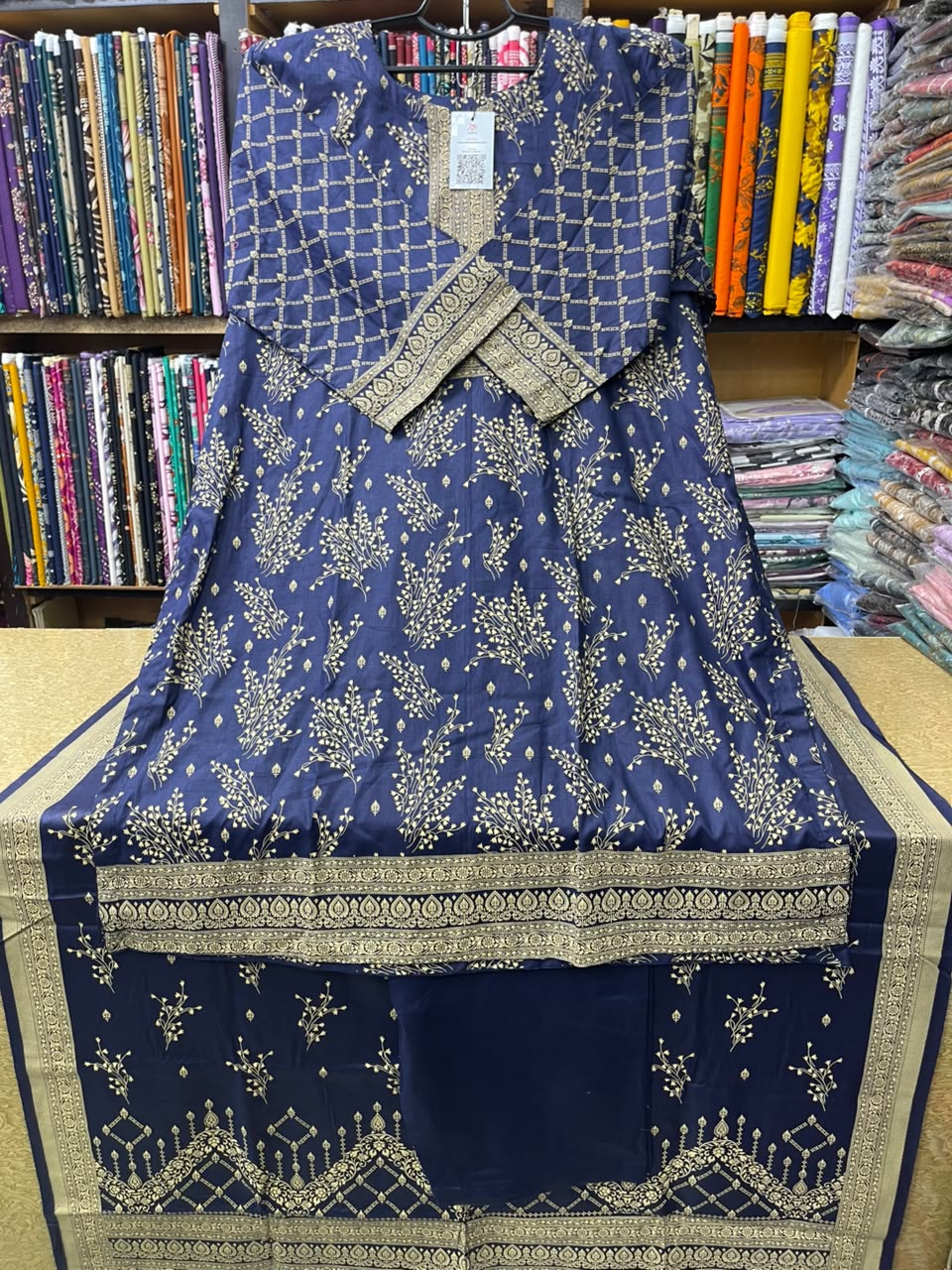 Navy Blue & Gold Printed 3-Piece Lawn Suit