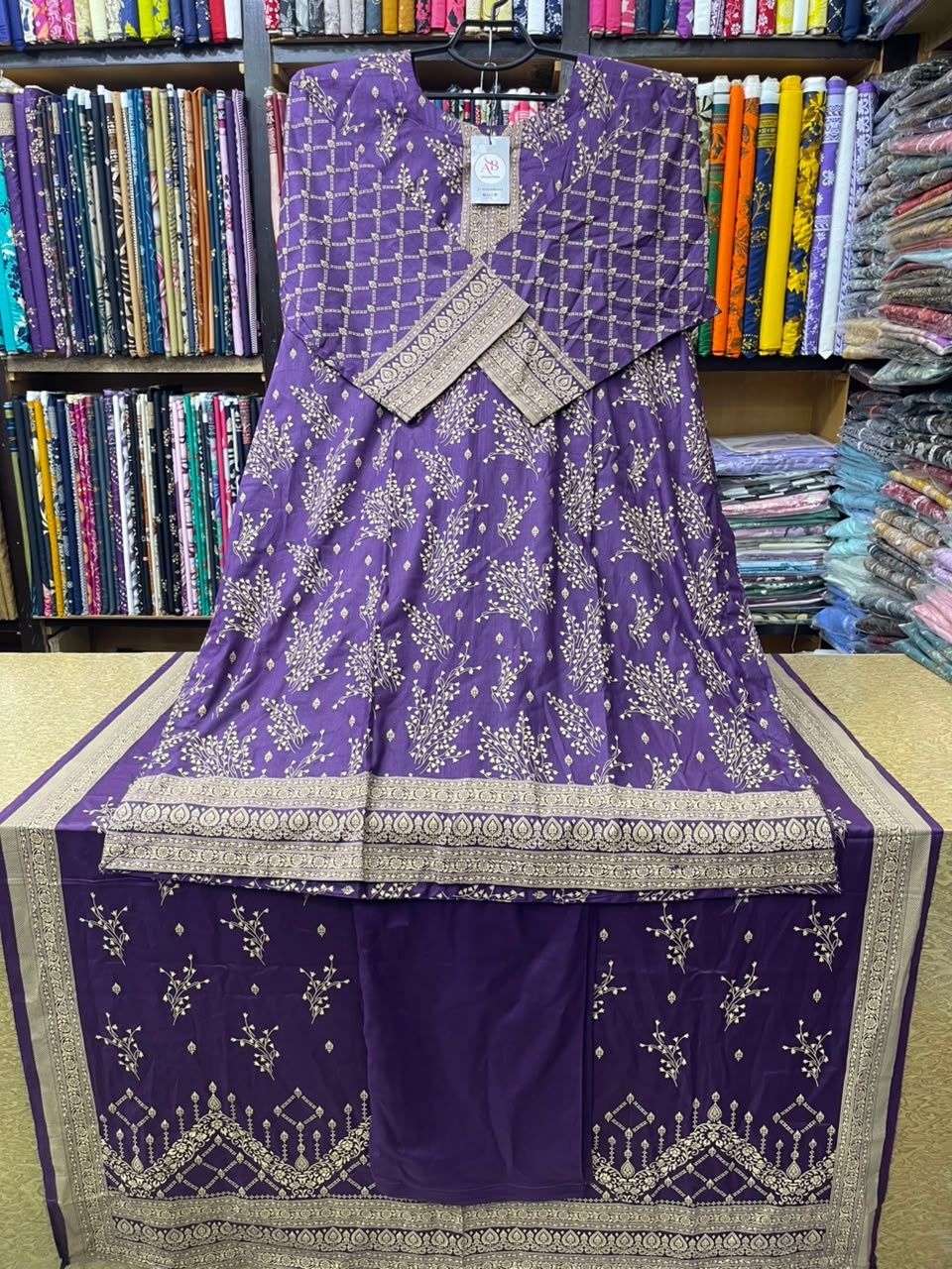 Deep Purple & Gold Printed 3-Piece Lawn Suit