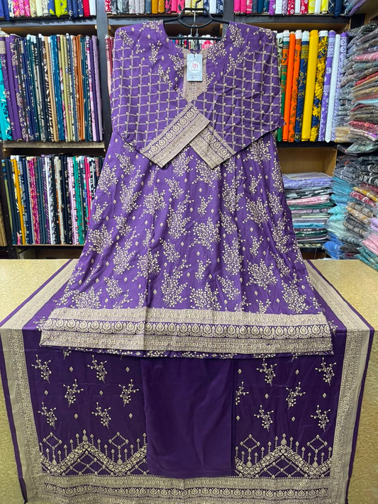 Deep Purple & Gold Printed 3-Piece Lawn Suit