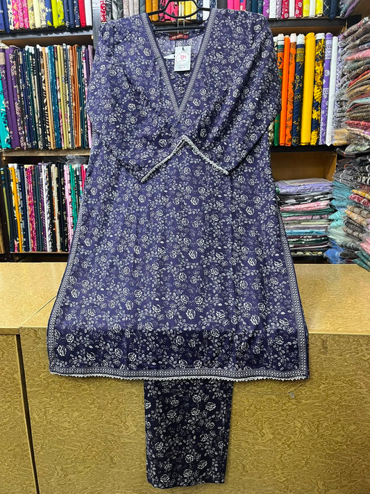 Elegant Navy Blue Printed Lawn 2-Piece Suit