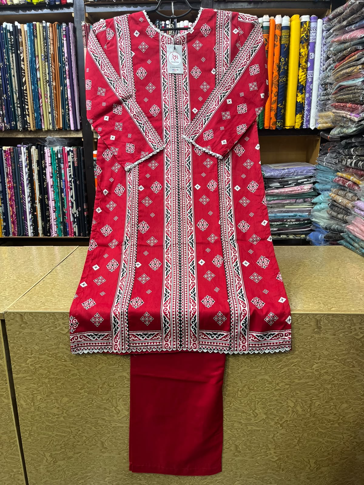 Vibrant Red Printed Lawn 2-Piece Suit